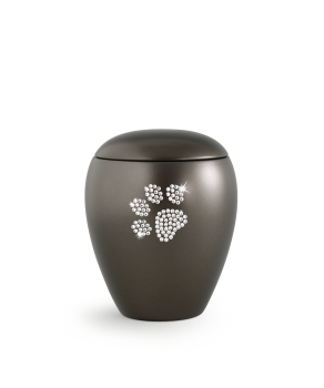 Keramik-Urne chocolat mit Kristall-Pfotenmotiv (1,5 Liter)