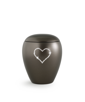 Keramik Urne mit Herzmotiv 1,5 Liter chocolat