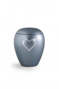 Keramik Urne mit Herzmotiv 1,5 Liter stahlgrau
