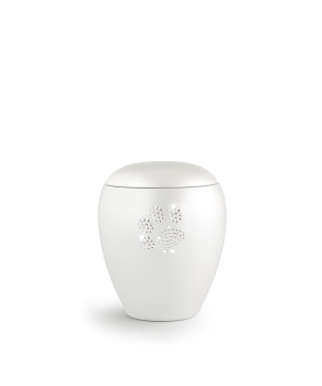Keramik-Urne weiss mit Pfotenmotiv 0,5 Liter