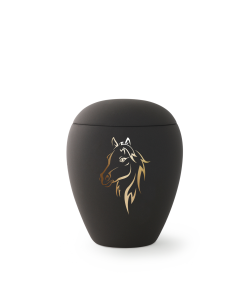 Urne anthrazit mit goldenen Pferdekopf (1,5 ltr.)