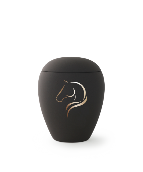 Urne anthrazit mit goldenen Pferdekopf (1,5 ltr.)
