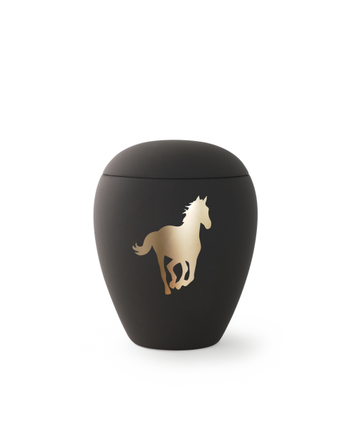 Urne anthrazit mit erhabenen goldenen Pferderelief (1,5 ltr.)