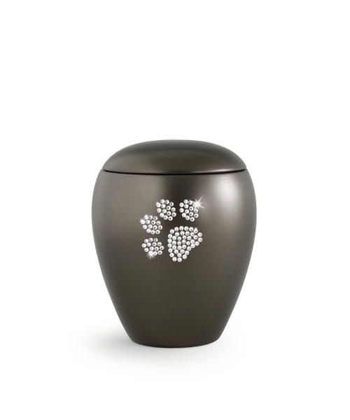 Keramik-Urne chocolat mit Kristall-Pfotenmotiv (1,5 Liter)
