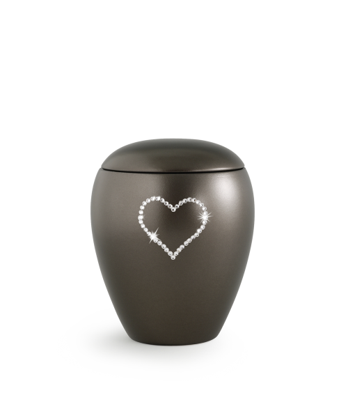 Keramik Urne mit Herzmotiv 1,5 Liter chocolat