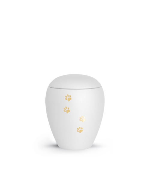 Keramik Verona weiß mit goldenen Pfotenspuren (0,5 ltr.)
