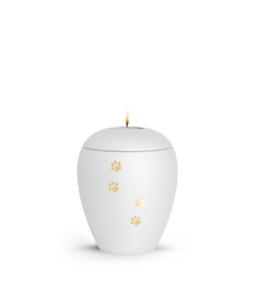 Keramik Verona weiß mit goldenen Pfotenspuren (0,5 ltr.)