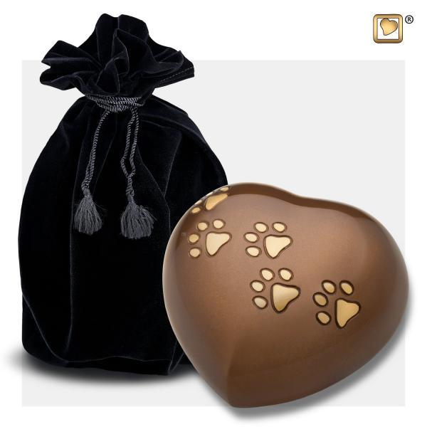 HERZ-URNE braun mit Pfötchen (0,35 ltr.)