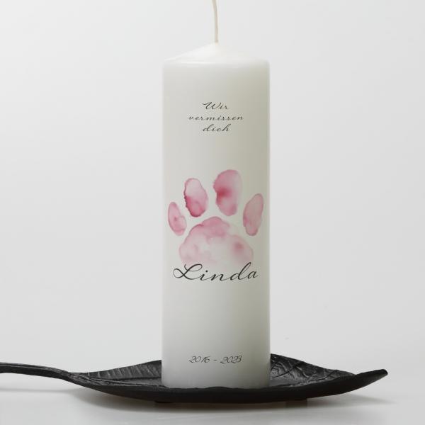 Trauerkerze mit Aquarell-Pfote